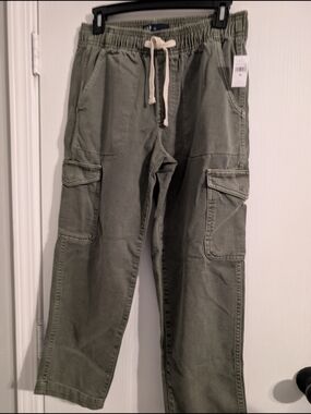 Men's Olive Cargo Jogger Pants with Drawstring Waist